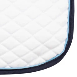 TuffRider Basic All Purpose Pad With Trim And Piping 23 TuffRider Basic All Purpose Pad With Trim And Piping -Farm House Tack Store 100558 JPC TuffRider.Basic .AllPurpose.Saddle.Pad .Trim Piping White.Navy .LightBlue CloseUp