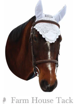 Equine Couture Fly Bonnet With Silver Rope -Farm House Tack Store 110744 white front 3 1 86032.1498250690.1280.1280