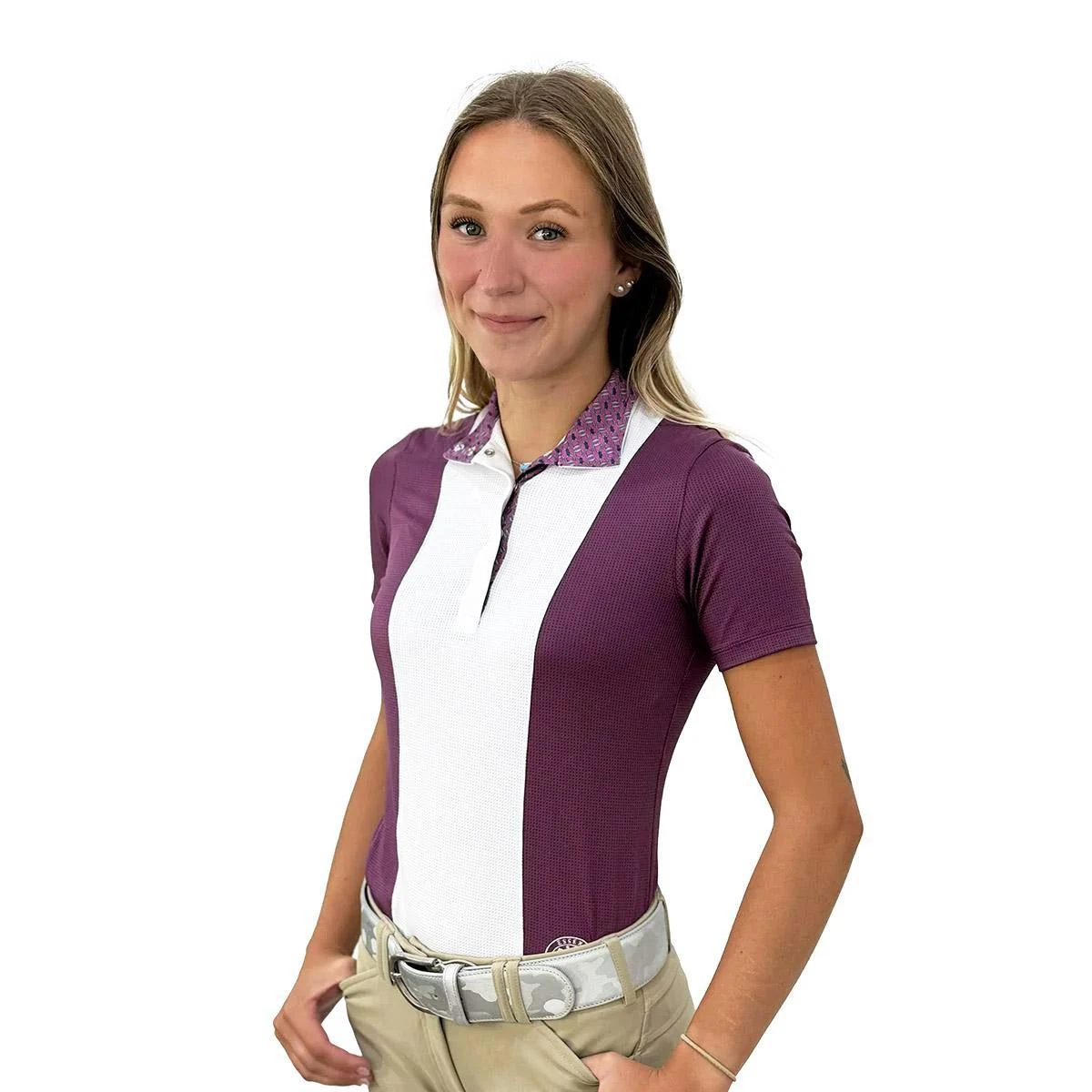 Essex Classics Ladies "Stirrups Plum " Luna Performance Short Sleeve Show Shirt 3 Essex Classics Ladies "Stirrups Plum " Luna Performance Short Sleeve Show Shirt