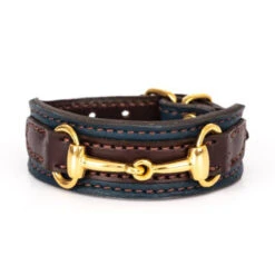 Perri's Padded Bit Bracelet 13 Perri's Padded Bit Bracelet -Farm House Tack Store 120 Perris Padded.Bit .Bracelet Navy.Hav .Leath Brass.Bit Front