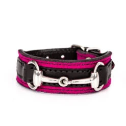 Perri's Padded Bit Bracelet 14 Perri's Padded Bit Bracelet -Farm House Tack Store 120 Perris Padded.Bit .Bracelet Pink.Blk .Leath Silver.Bit Front