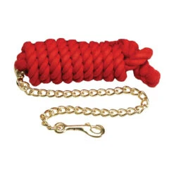 Cotton Lead Rope With Brass Plated Chain And Snap -Farm House Tack Store 1307 Jacks Cotton.Lead Red
