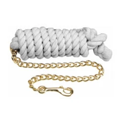 Cotton Lead Rope With Brass Plated Chain And Snap -Farm House Tack Store 1307 Jacks Cotton.Lead White