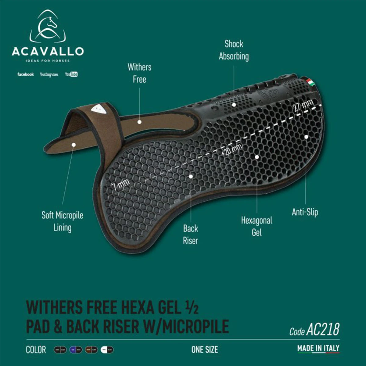 Acavallo Withers Free Hexa Gel 1/2 Pad & Back Riser W/Micropile 4 Acavallo Withers Free Hexa Gel 1/2 Pad & Back Riser W/Micropile - Image 2