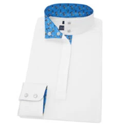 Essex Classics Girls "Roosters" Talent Yarn Straight Collar Long Sleeve Show Shirt 14 Essex Classics Girls "Roosters" Talent Yarn Straight Collar Long Sleeve Show Shirt -Farm House Tack Store Essex.Classics Straight.Collar ESL35 W1 Blue.Roosters Straight Swatch 00