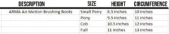 Arma Air Motion Brushing Boots -Farm House Tack Store armasbootsizechart
