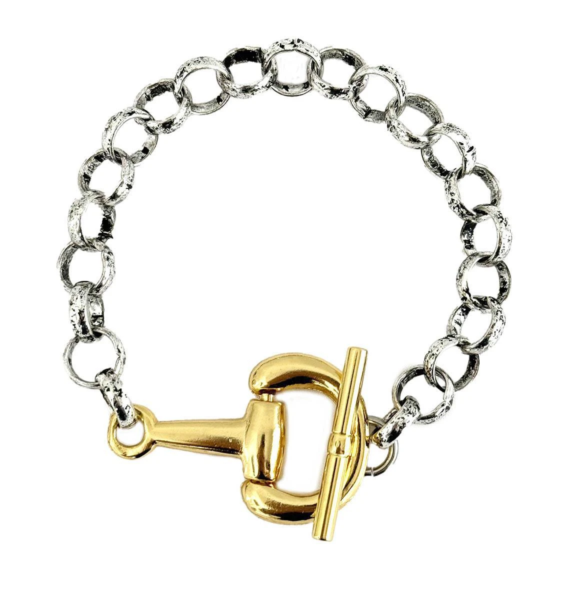 V2 Designs Silver Link Bracelet With Gold Bit Toggle Clasp 3 V2 Designs Silver Link Bracelet With Gold Bit Toggle Clasp