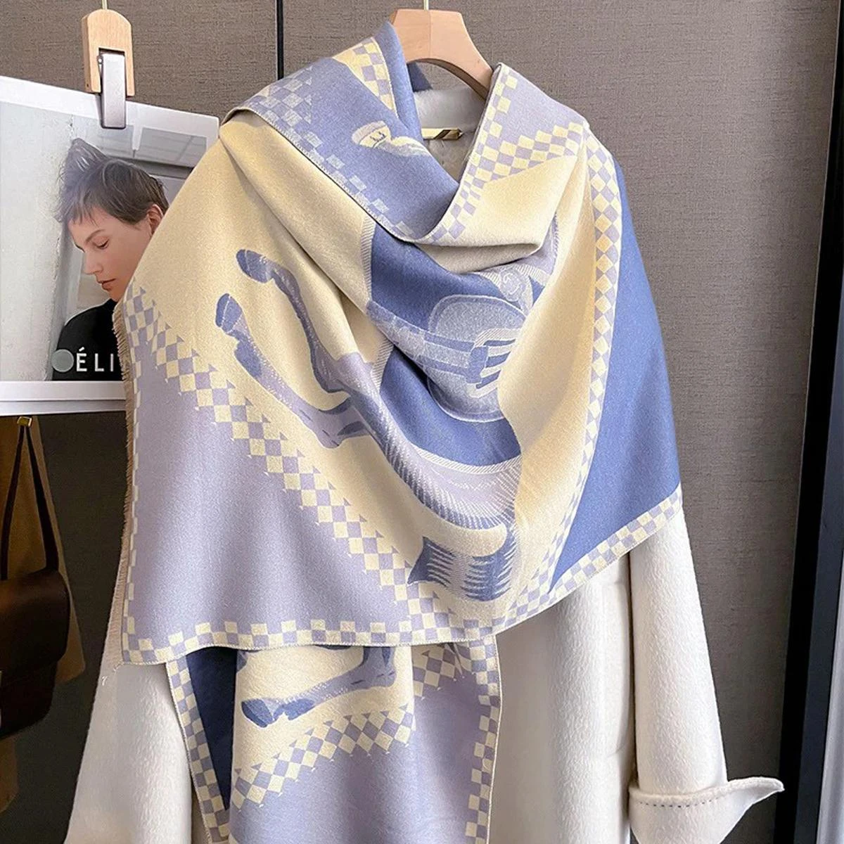 AWST Int'l Horses In Blankets Acrylic Cashmere Scarf 6 AWST Int'l Horses In Blankets Acrylic Cashmere Scarf - Image 4