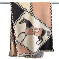 AWST Int'l Horses In Blankets Acrylic Cashmere Scarf