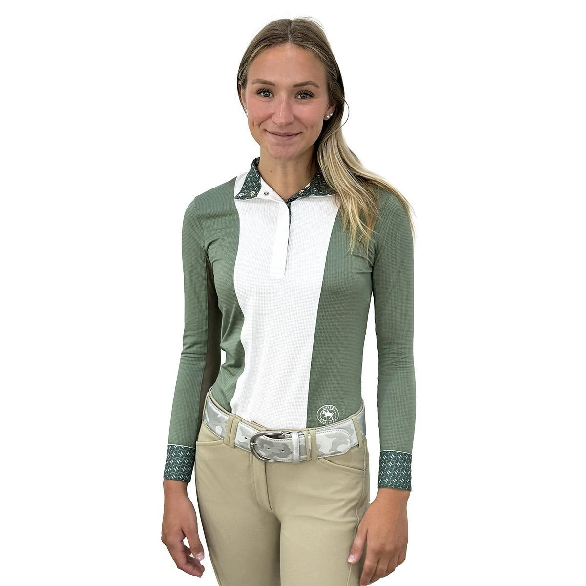 Essex Classics Ladies "Stirrups Green" Luna Performance Long Sleeve Show Shirt 3 Essex Classics Ladies "Stirrups Green" Luna Performance Long Sleeve Show Shirt