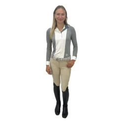 Essex Classics Ladies "Spurs And Straps" Luna Grey Performance Long Sleeve Show Shirt -Farm House Tack Store f5c2b4384b218014766ab64e5864bd35